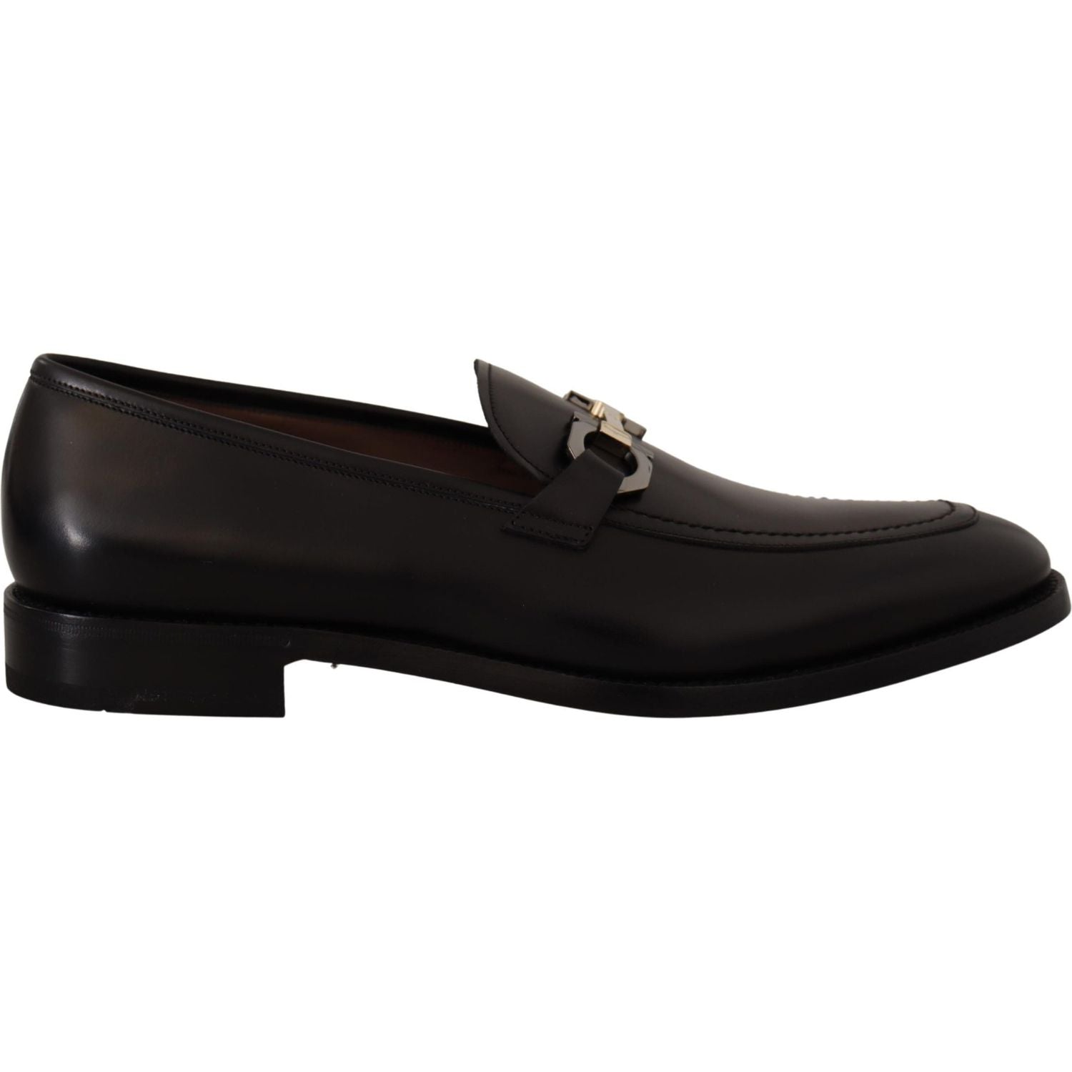 حذاء سلفاتوري فيراغامو من الجلد الأسود الناعم Gancio Bit Loafers
