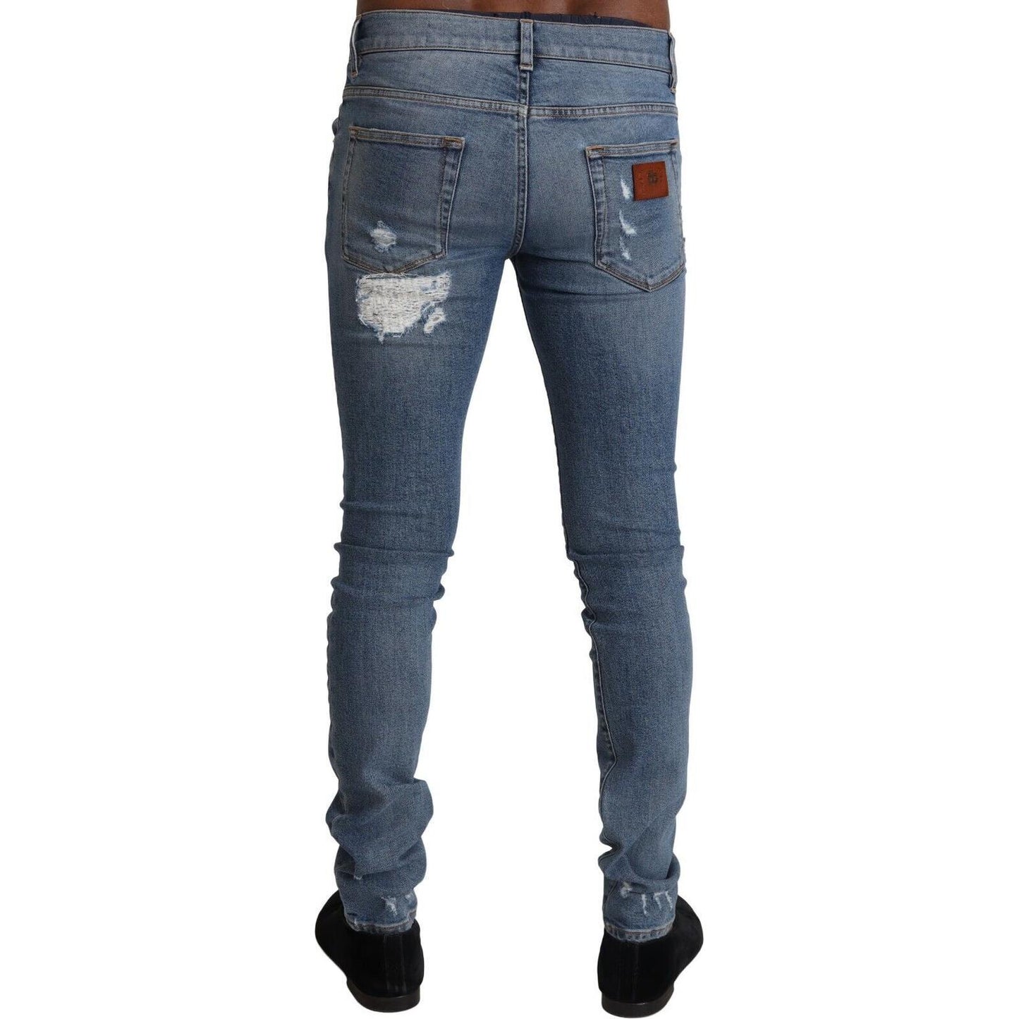 Dolce & Gabbana Light Blue Tattered Cotton Denim Skinny Jeans