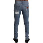 Dolce & Gabbana Light Blue Tattered Cotton Denim Skinny Jeans