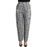 Dolce & Gabbana Blue Floral Print High Waist Denim Tapered Jeans