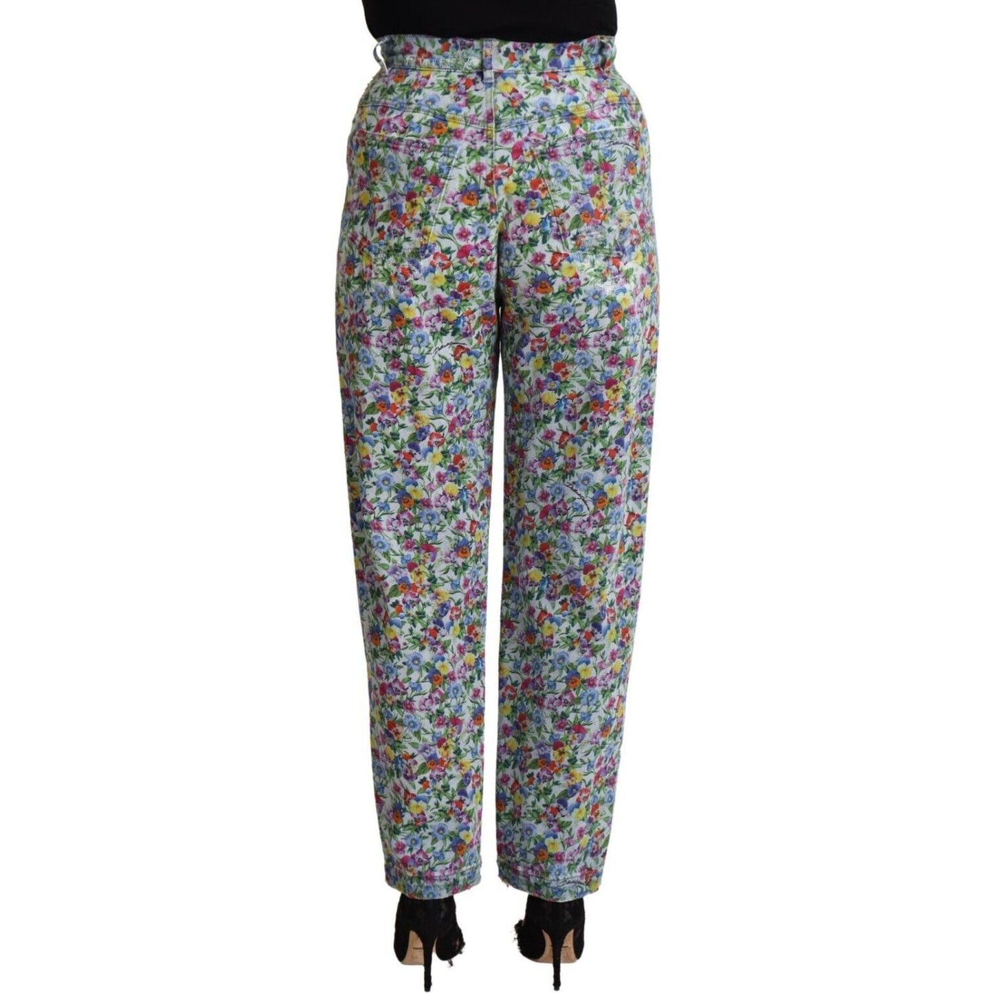 Dolce & Gabbana Blue Floral Print High Waist Denim Tapered Jeans