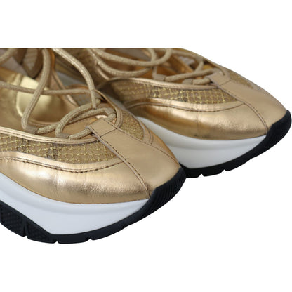 Jimmy Choo Gold Mesh Leather Michigan Sneakers