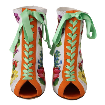 Dolce & Gabbana White Jersey Stretch Boots Open Toes Heels Shoes