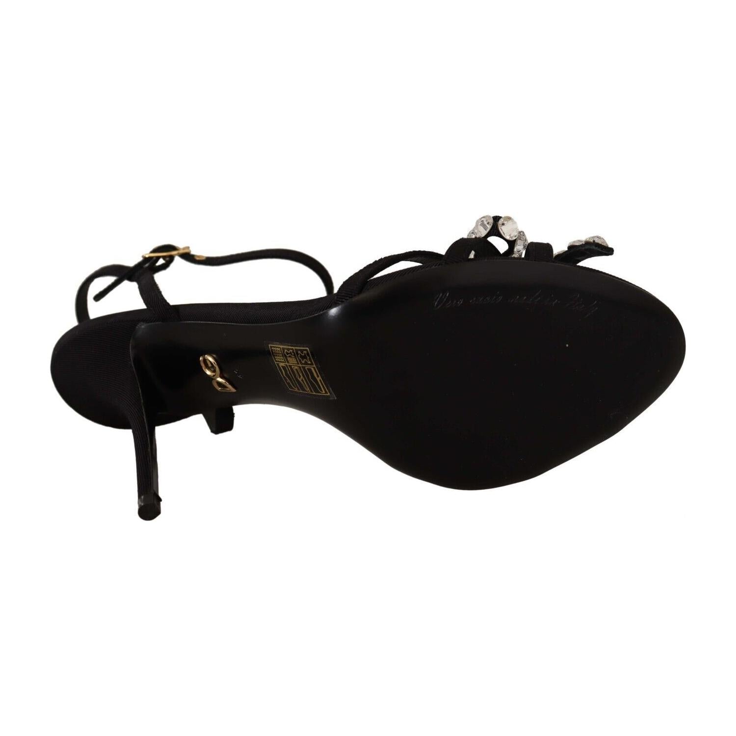 صندل أنيق من الفيسكوز الأسود بحزام للكاحل مزين بالكريستالات من دولتشي آند غابانا