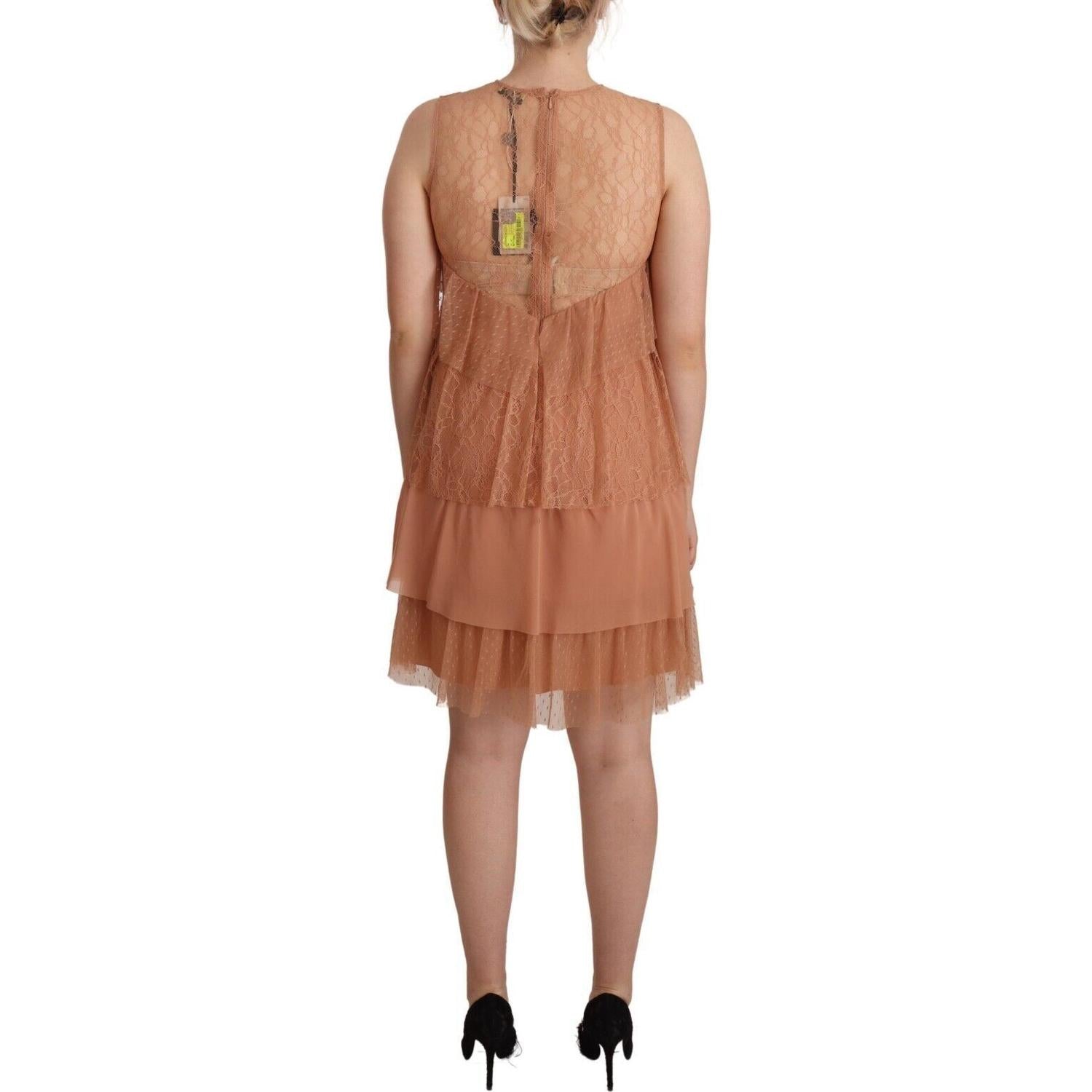 فستان Liu Jo الوردي الأنيق القصير متعدد الطبقات بدون أكمام