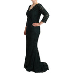 Dolce & Gabbana Green Floral Lace Maxi Floor Length Dress
