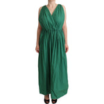 Dolce & Gabbana Green Cotton Sleeveless V-neck Dress
