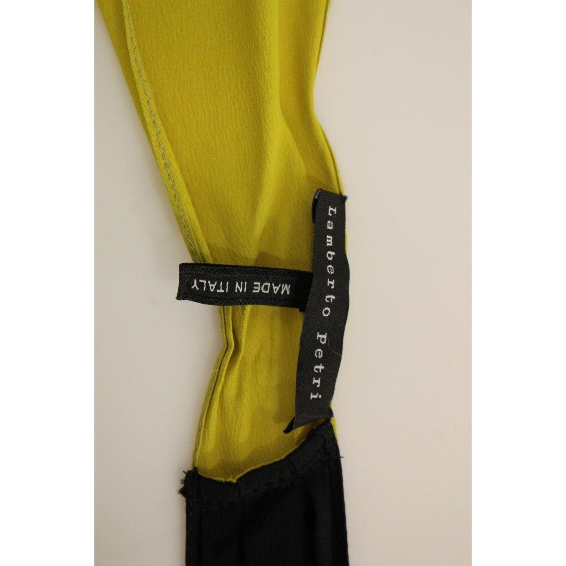 Lamberto Petri Black Yellow Silk Shift Sheath Coctail Dress