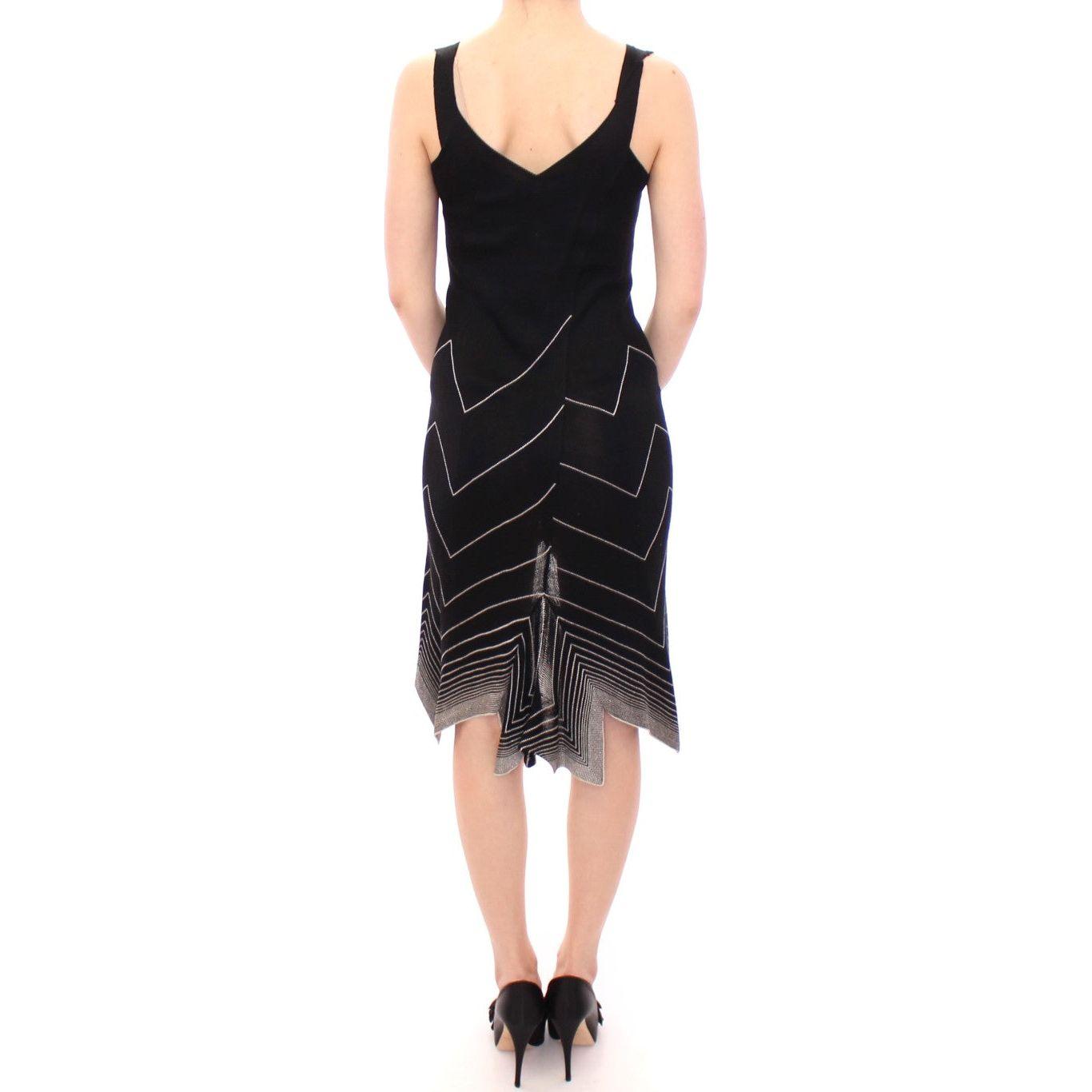 Alice Palmer Black White Low V Neck Knitted Cocktail Dress