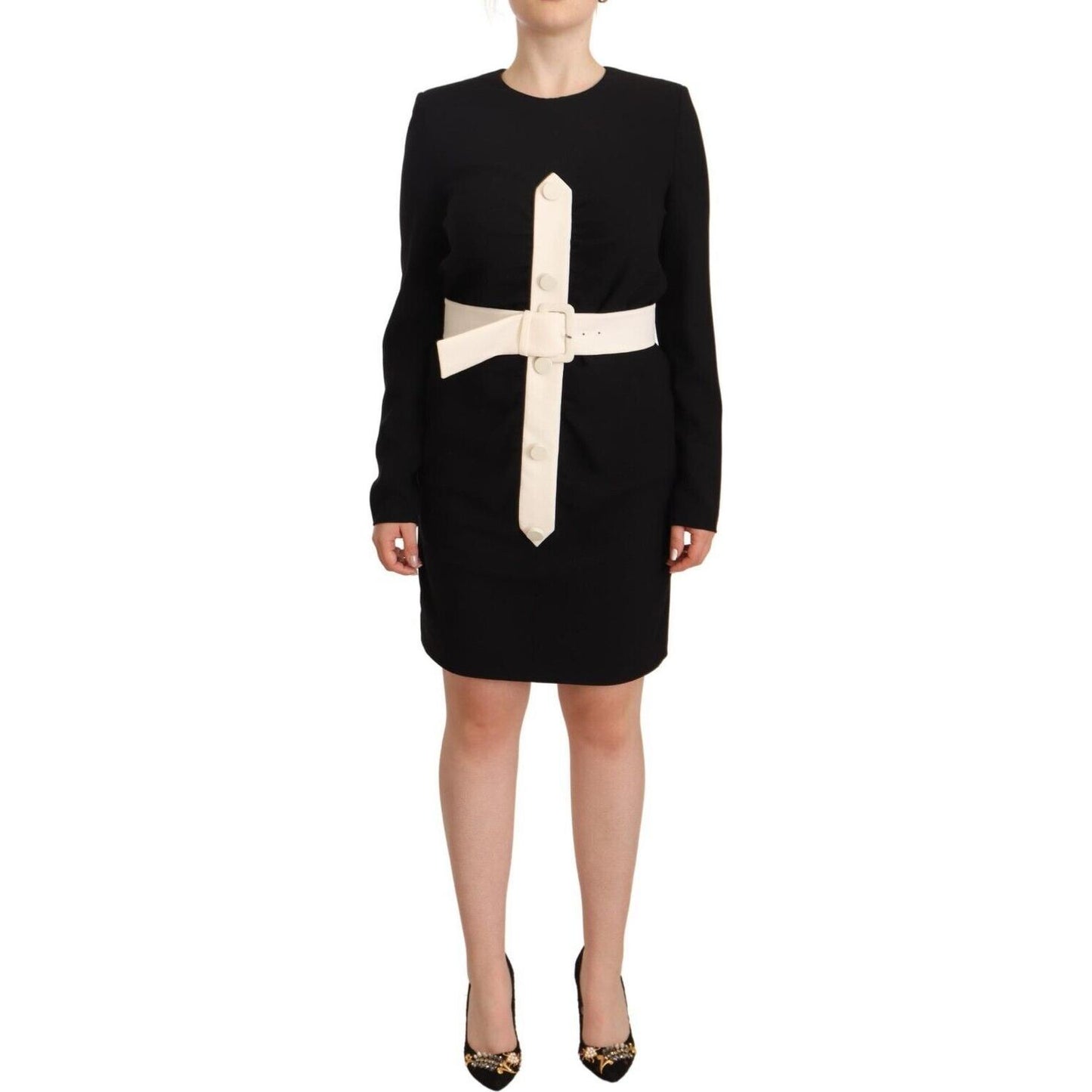 Givenchy Black Wool Long Sleeves Belted Mini Sheath Dress Givenchy