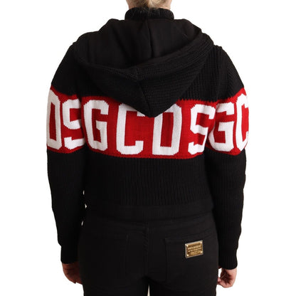 GCDS Black Cashmere Hooded Button Down Logo Cardigan Jacket GCDS