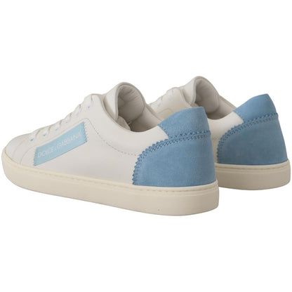 Dolce & Gabbana White Blue Leather Low Top Sneakers Shoes