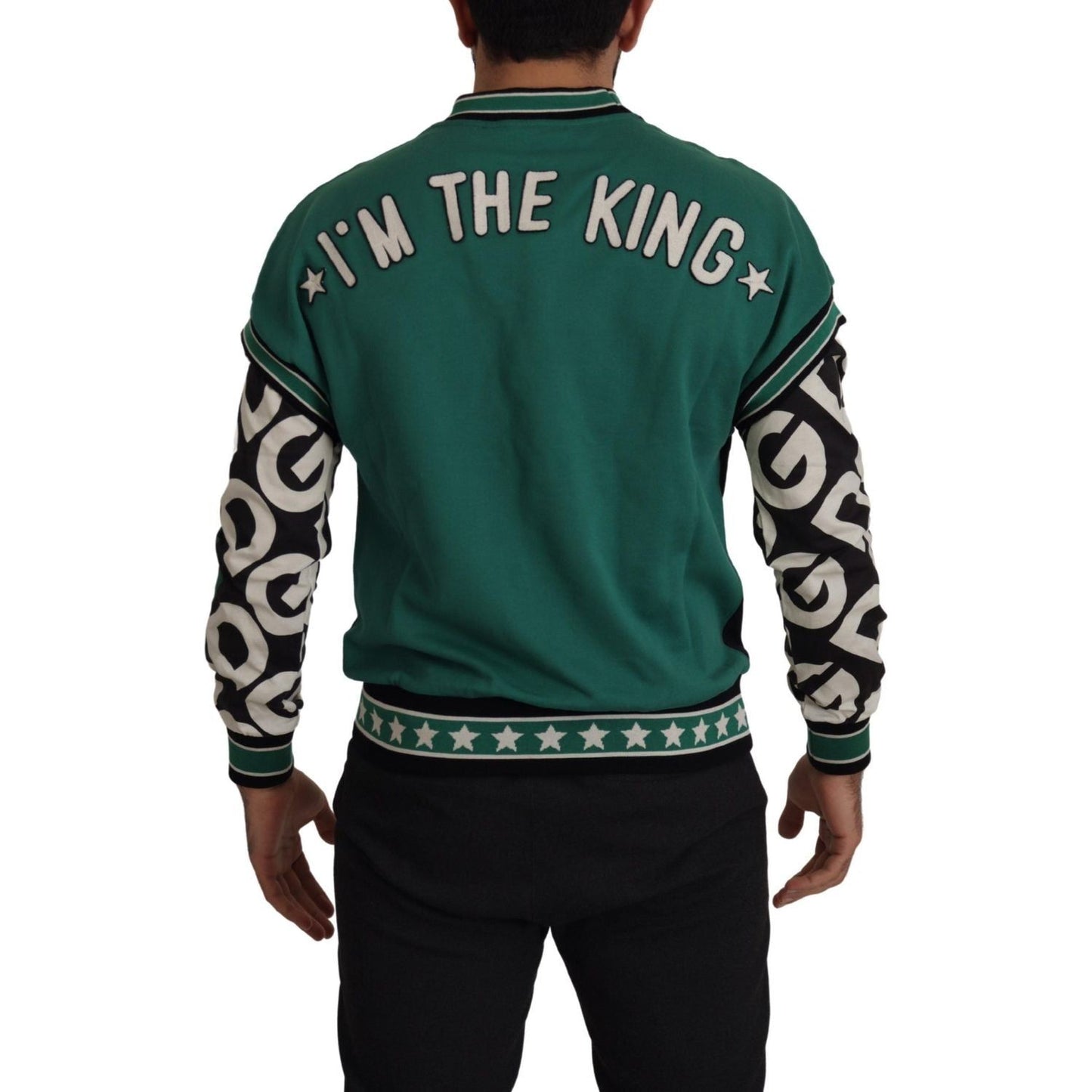 Dolce & Gabbana Black Green Cotton KING Star Crewneck Pullover Sweater TSH7987-XS