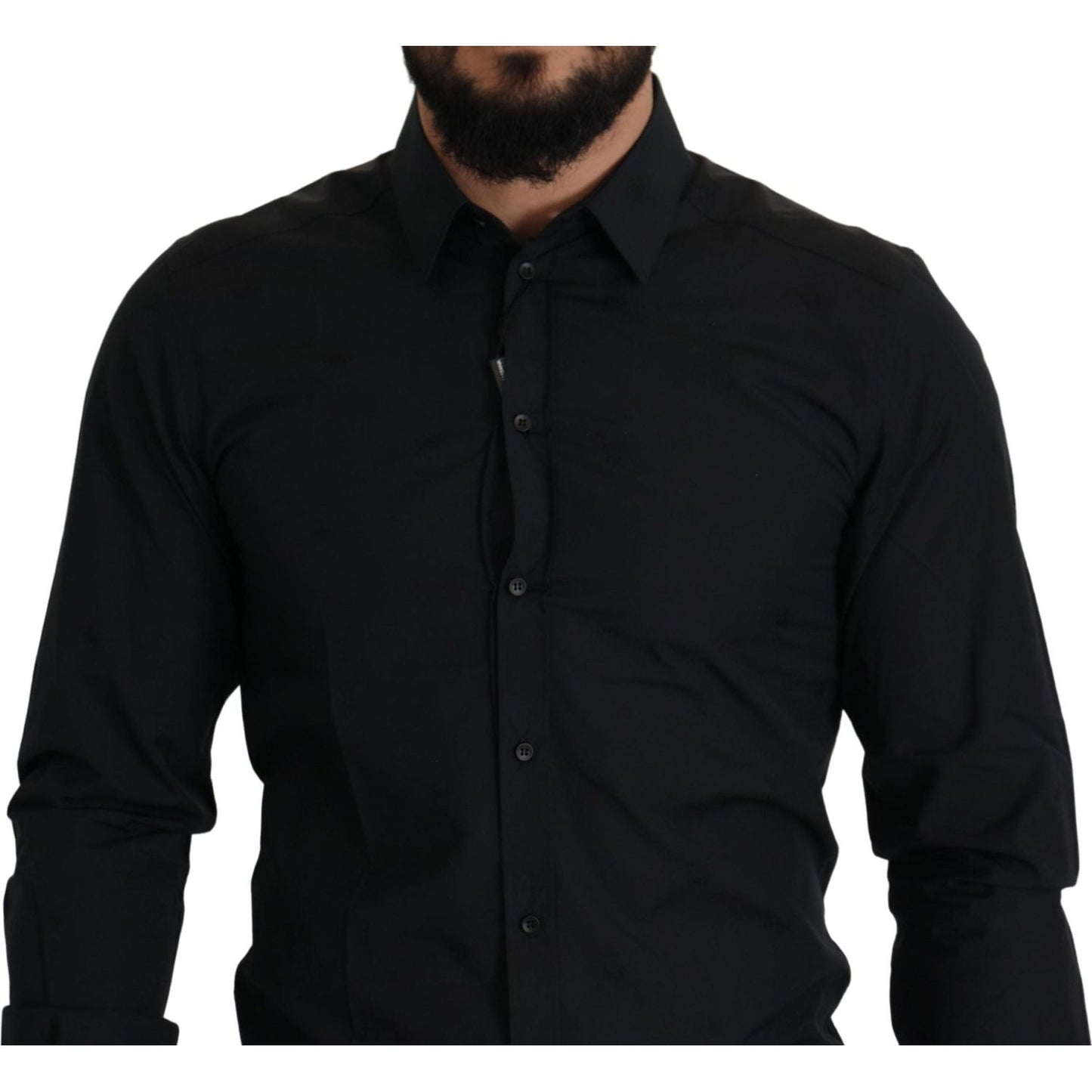 Dolce & Gabbana Black Cotton GOLD Slim Fit Dress Shirt