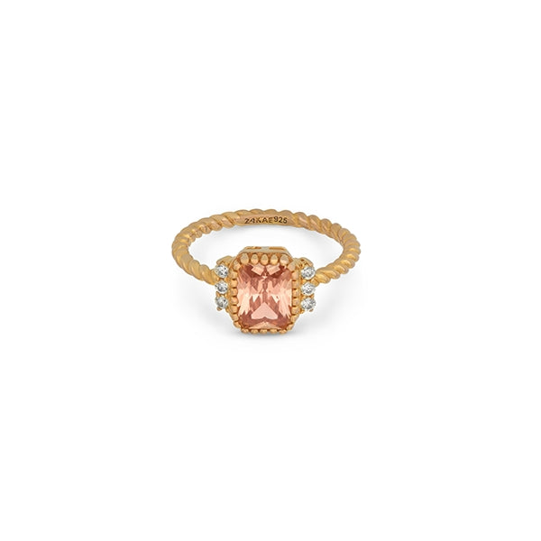 24KAE JEWELS JEWELRY Mod. 12432Y/58 gold ring with pink gemstone and diamond accents