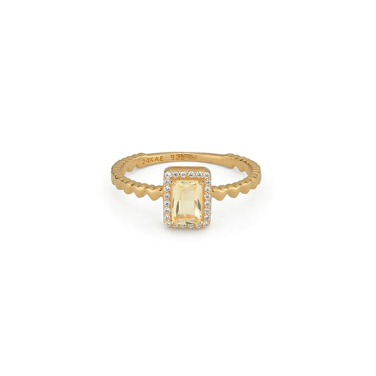 24KAE JEWELS JEWELRY Mod. 12472Y/60 elegant gold ring with yellow gemstone and diamond accents.