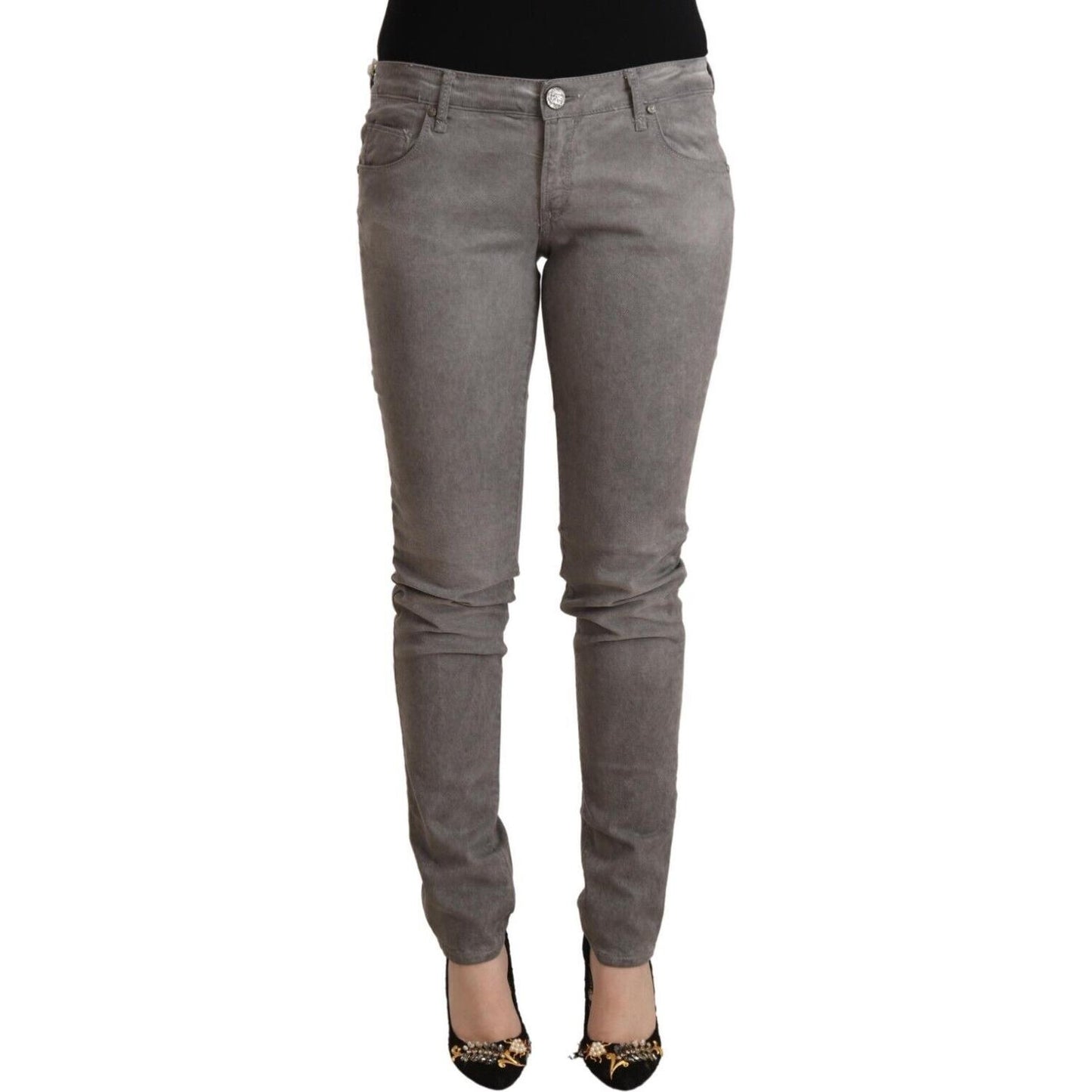 Acht Gray Cotton Low Waist Skinny Push Up Denim Jeans