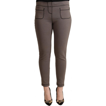 John Galliano Gray Cotton Mid Waist Stretch Leggings Cropped Pants