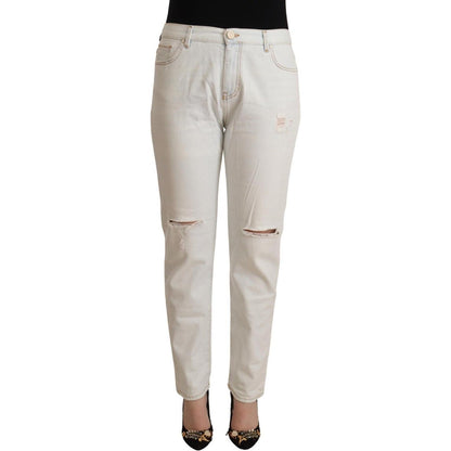 PINKO White Cotton Distressed Mid Waist Skinny Denim Jeans PINKO