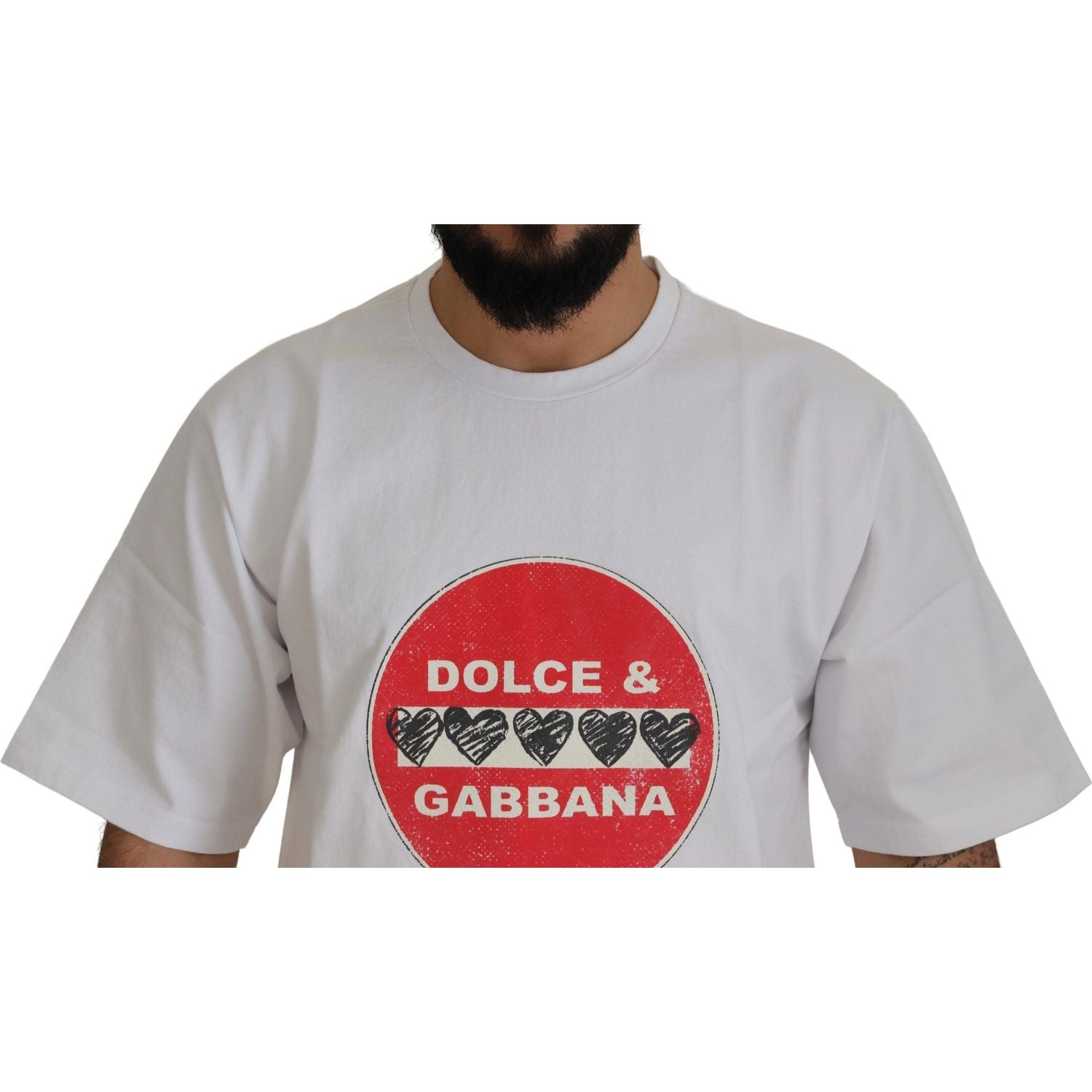 تي شيرت Dolce &amp; Gabbana Chic باللون الأبيض من القطن بطبعة Heart Amor