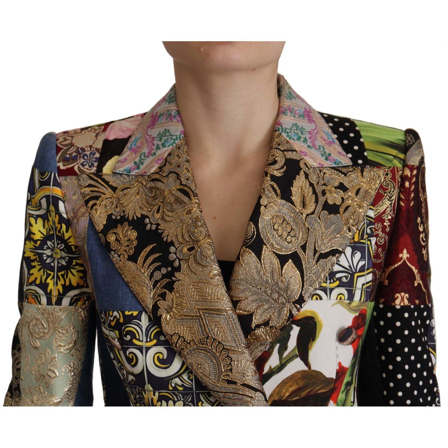 Dolce & Gabbana Multicolor Double-Breasted Patchwork Jacquard Blazer Jacket