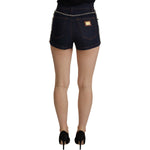 Dolce & Gabbana Blue Denim Stretch Crystal Hot Pants Shorts