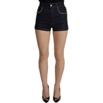 Dolce & Gabbana Blue Denim Stretch Crystal Hot Pants Shorts