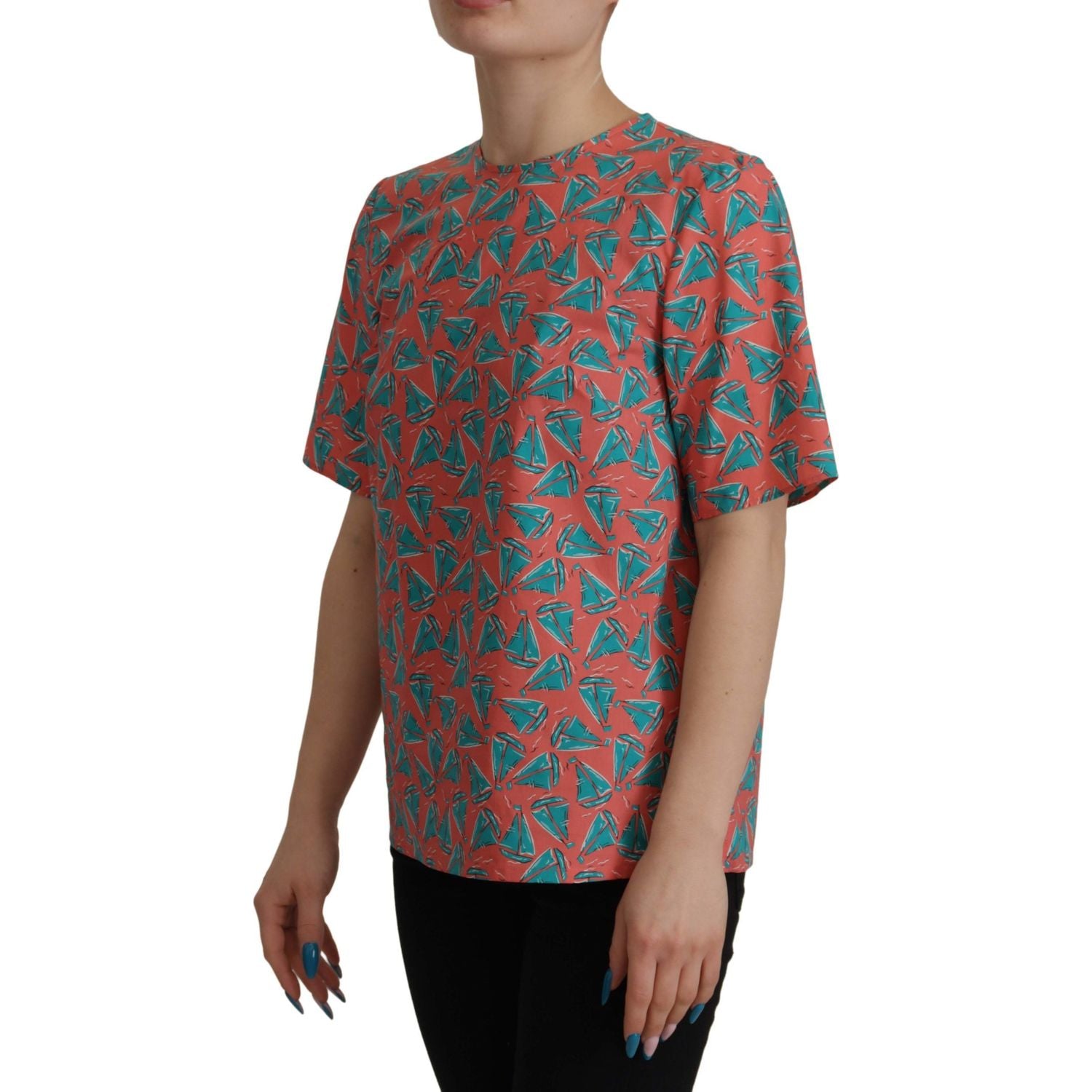 توب من القطن بطبعة قارب شراعي باللون الوردي الأنيق من دولتشي آند غابانا