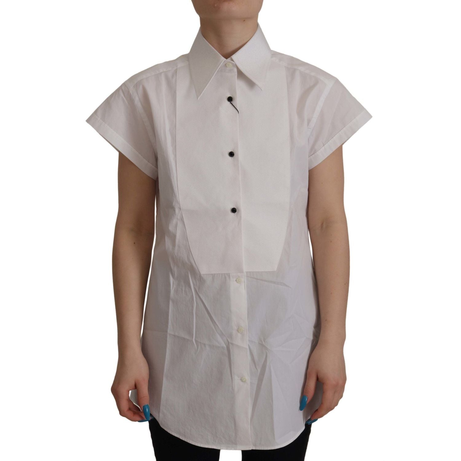 بلوزة توكسيدو أنيقة بدون أكمام مع أزرار من الكريستال من دولتشي آند غابانا