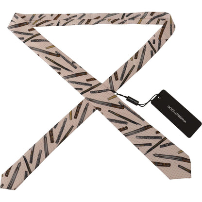 Dolce & Gabbana Pink Pen Dots Print 100% Silk Adjustable Neck Accessory Tie