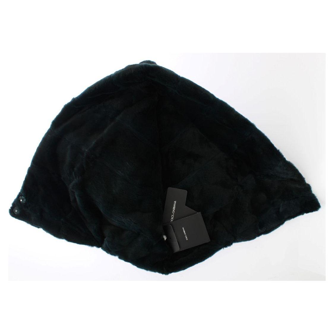 Dolce & Gabbana Green Weasel Fur Crochet Hood Scarf Hat SIG18221