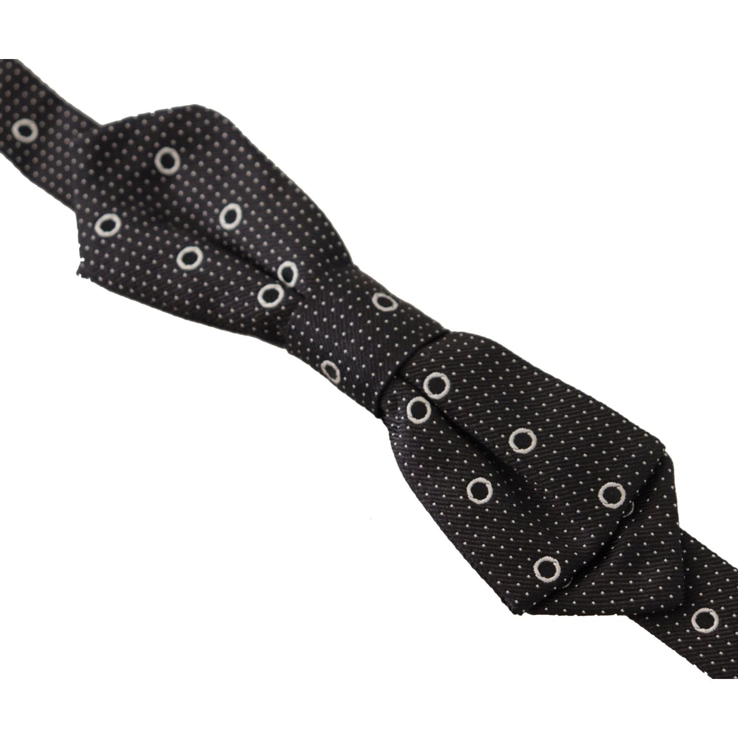 Dolce & Gabbana Dark Gray White Polka Dot 100% Silk Neck Papillon Tie