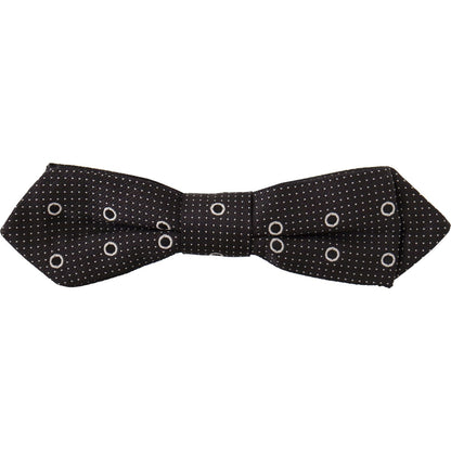 Dolce & Gabbana Dark Gray White Polka Dot 100% Silk Neck Papillon Tie