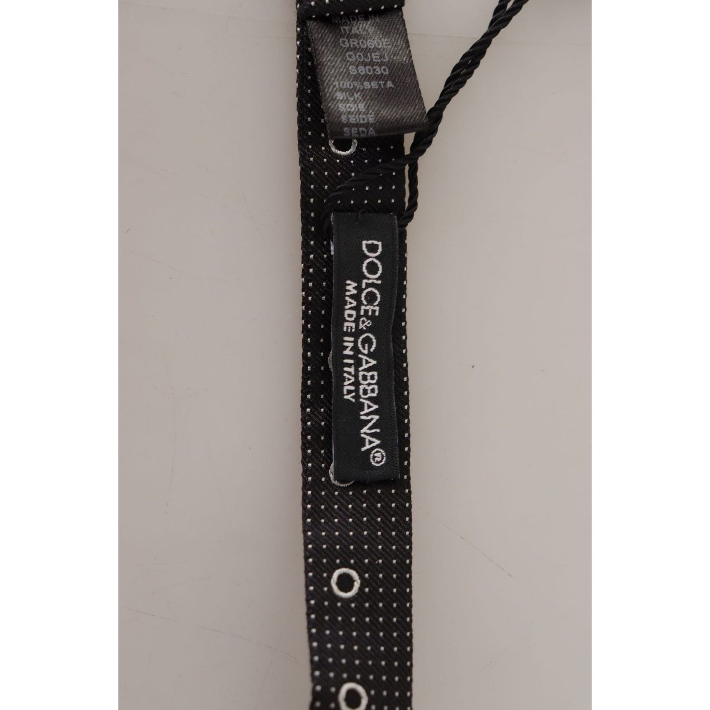 Dolce & Gabbana Dark Gray White Polka Dot 100% Silk Neck Papillon Tie