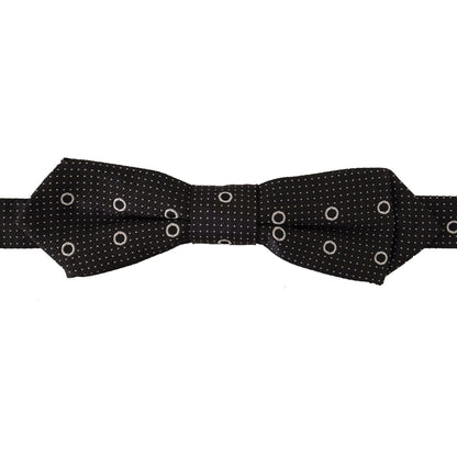 Dolce & Gabbana Dark Gray White Polka Dot 100% Silk Neck Papillon Tie