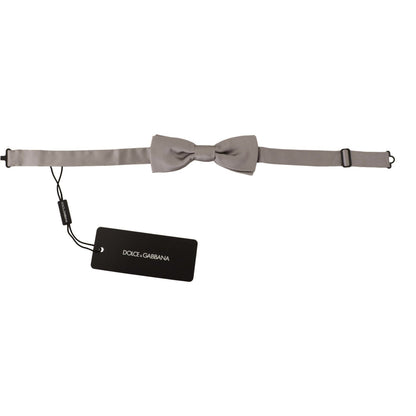 Dolce & Gabbana Silver 100% Silk Slim Adjustable Neck Papillon Tie