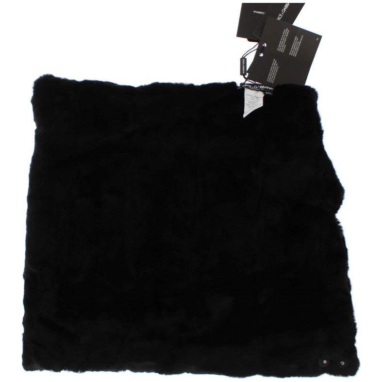 Dolce & Gabbana Black Weasel Fur Crochet Hood Scarf Hat