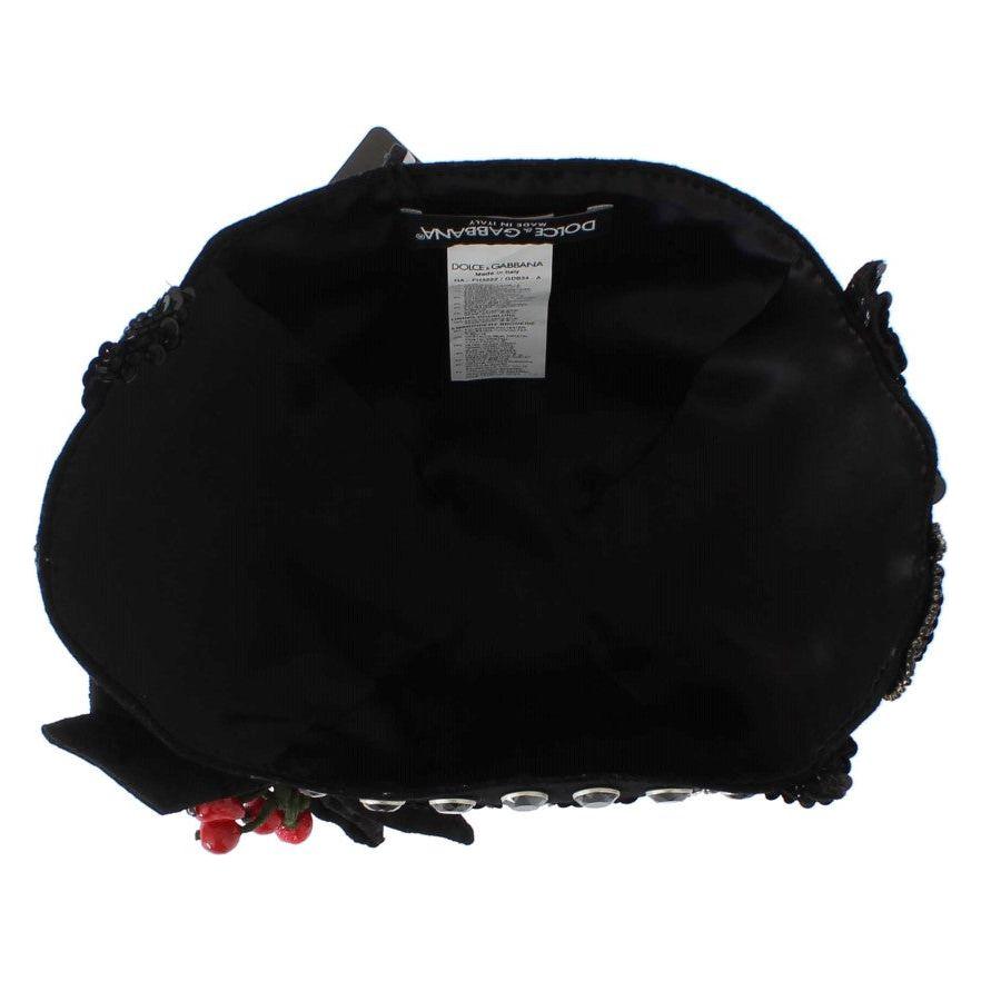 Dolce & Gabbana Black Crystal Gold Cherries Brooch Hat Cap