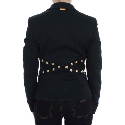Exte Black Cotton Stretch Gold Studded Blazer Jacket Exte