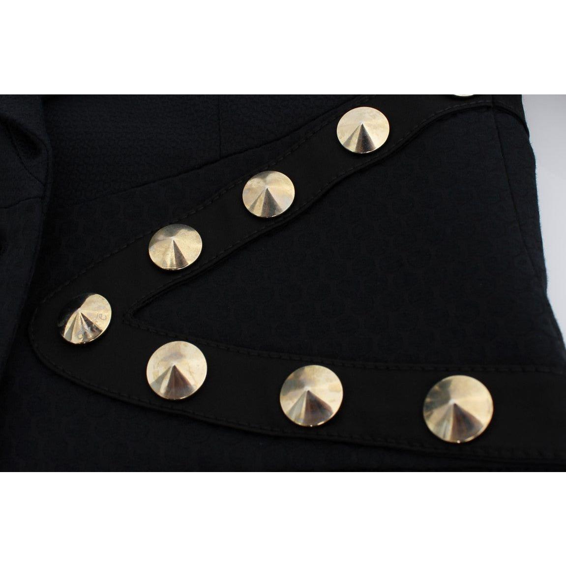 Exte Black Cotton Stretch Gold Studded Blazer Jacket Exte