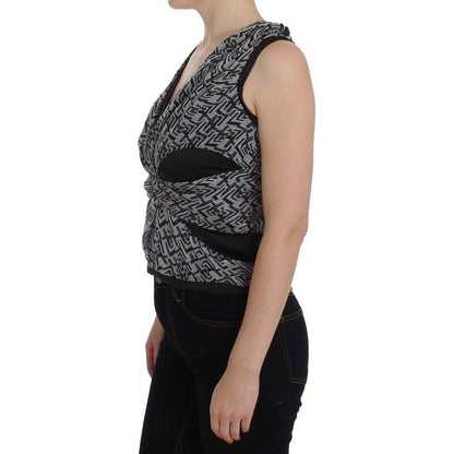 Karl Lagerfeld Gray Black Silk Blouse Top