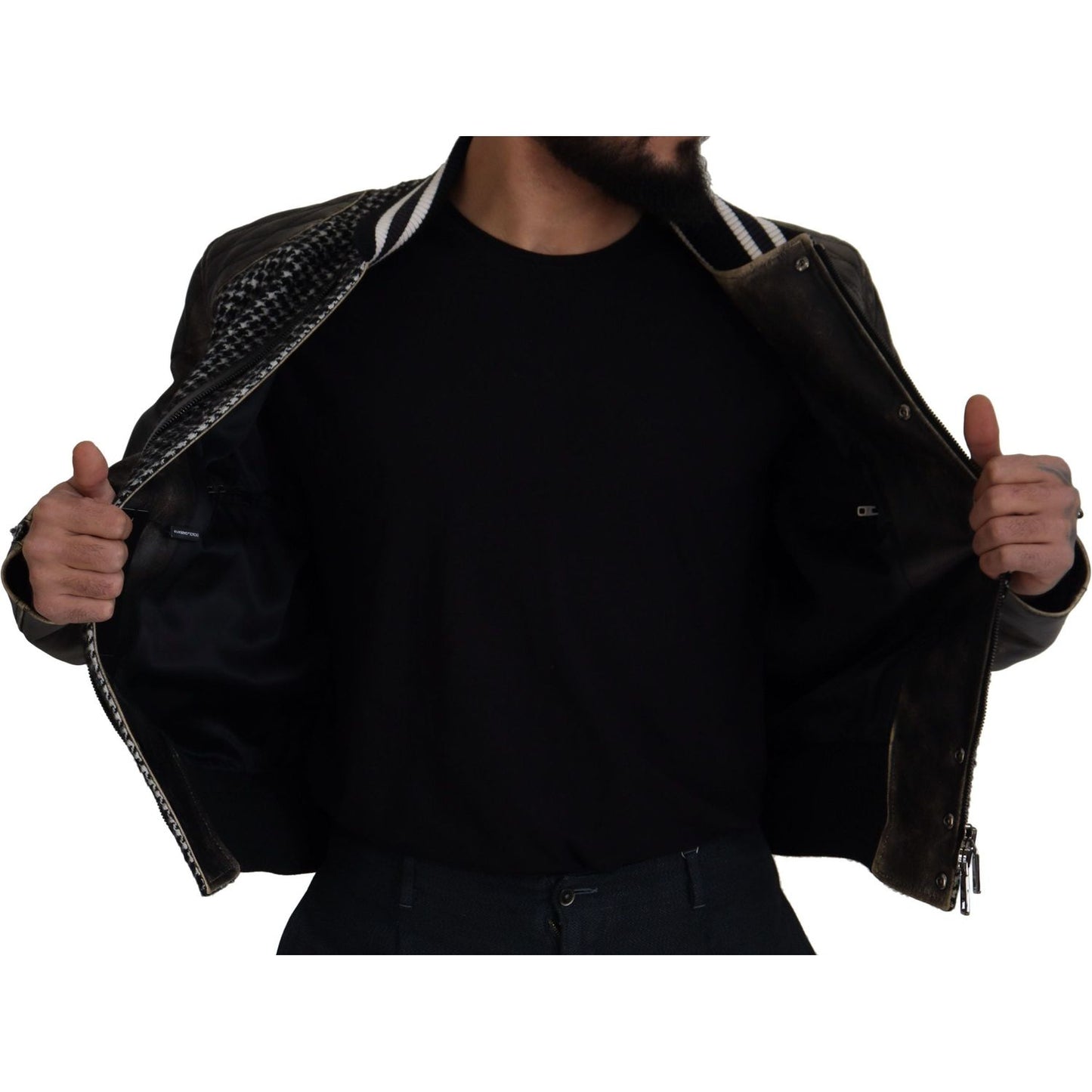 Dolce & Gabbana Black Houndstooth Polyester Bomber Jacket JKT3333- 52