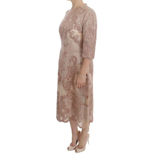 Dolce & Gabbana Pink Silk Lace Ricamo Shift Gown Dress