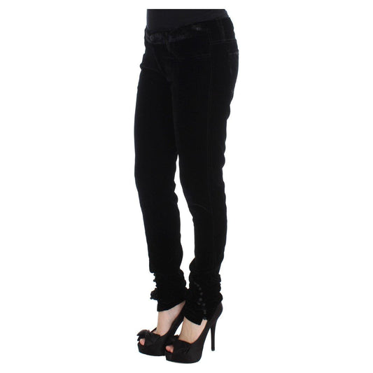Ermanno Scervino Black Viscose Blend Velvet Slim Fit Pants