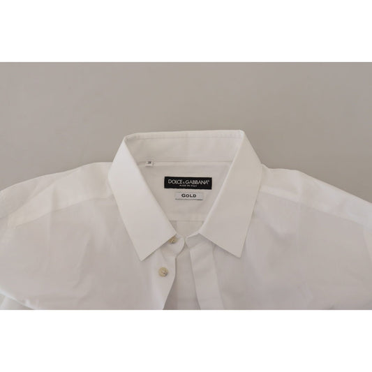 Dolce & Gabbana White Cotton Peacock Feather Formal GOLD Shirt