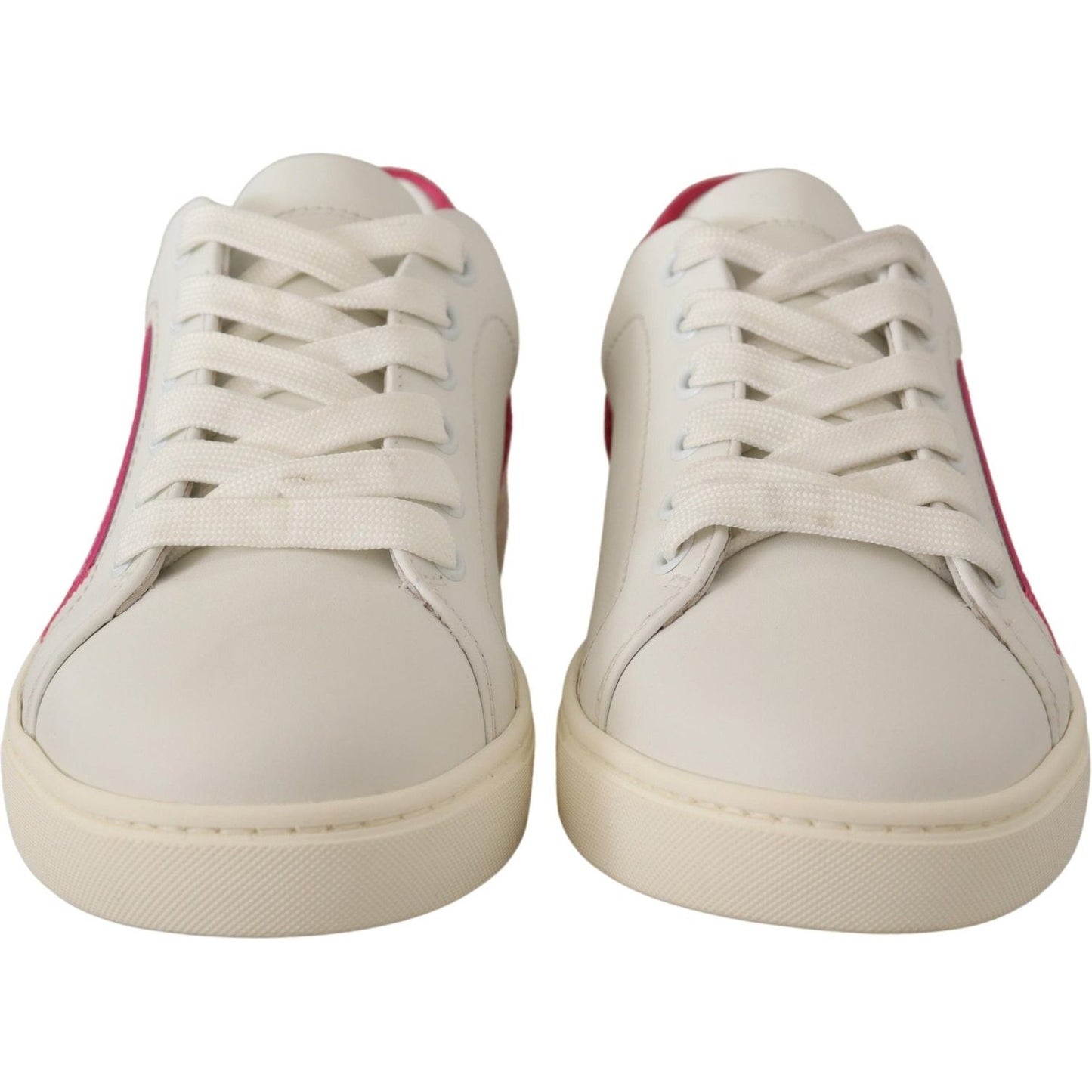 Dolce & Gabbana White Pink Leather Low Top Sneakers Womens Shoes