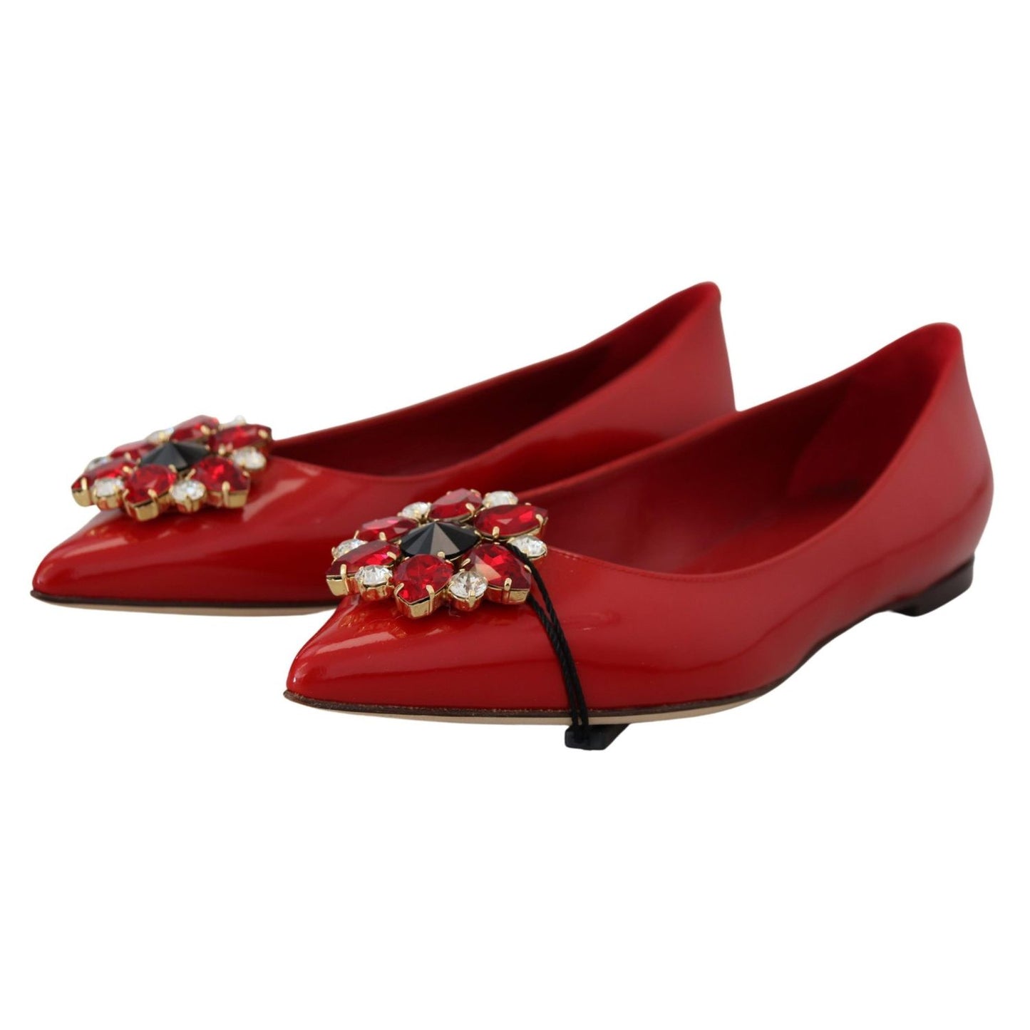 Dolce & Gabbana Red Leather Crystals Loafers Flats Shoes
