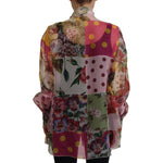 Dolce & Gabbana Multicolor Ascot Collar Patchwork Blouse Top
