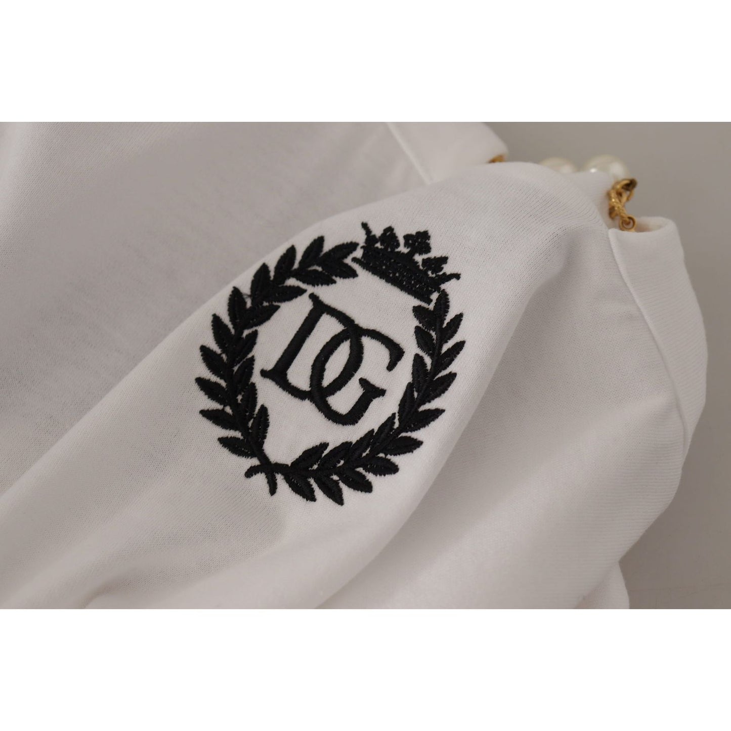 Dolce & Gabbana White Necklace Embellished Neckline T-shirt Top