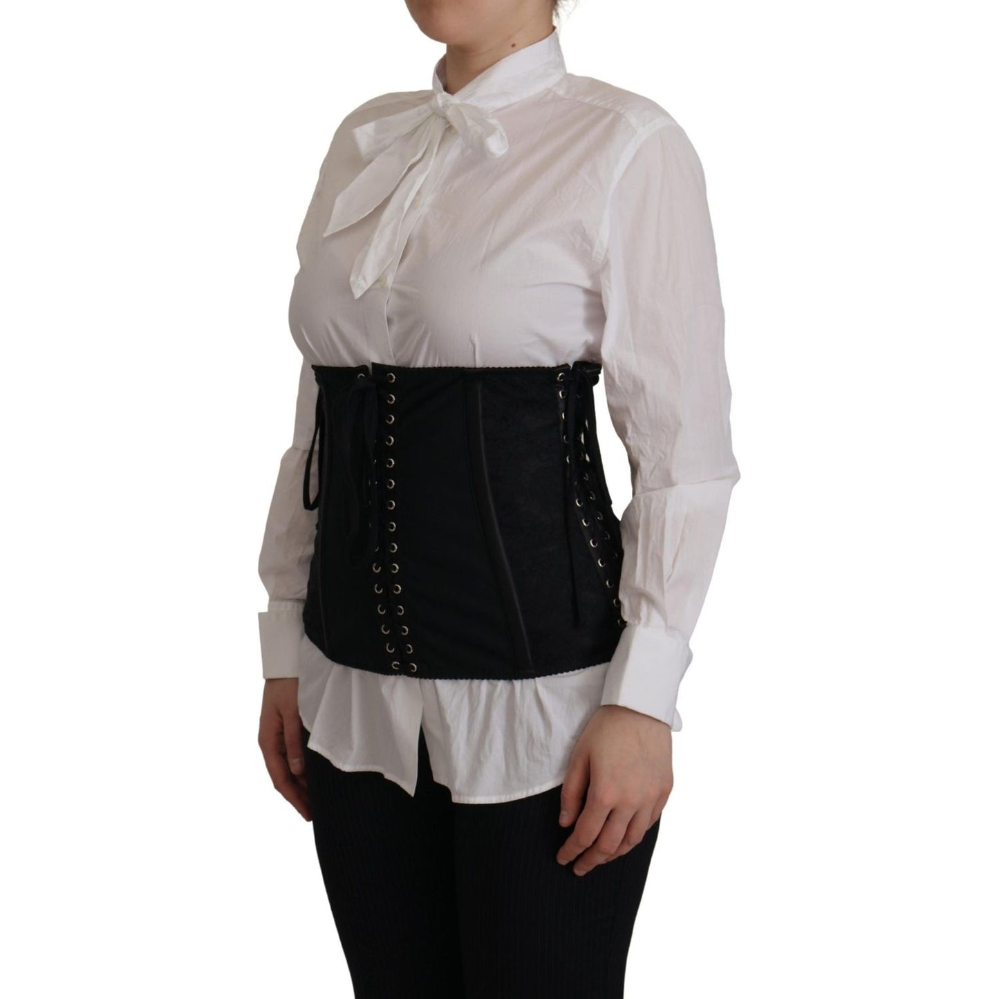Dolce & Gabbana Black Corset Belt Stretch Waist Strap Top